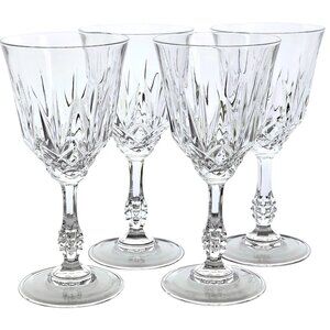4 Capri Crystal Wine Glasses 7" notched ball stem toasting goblets vtg